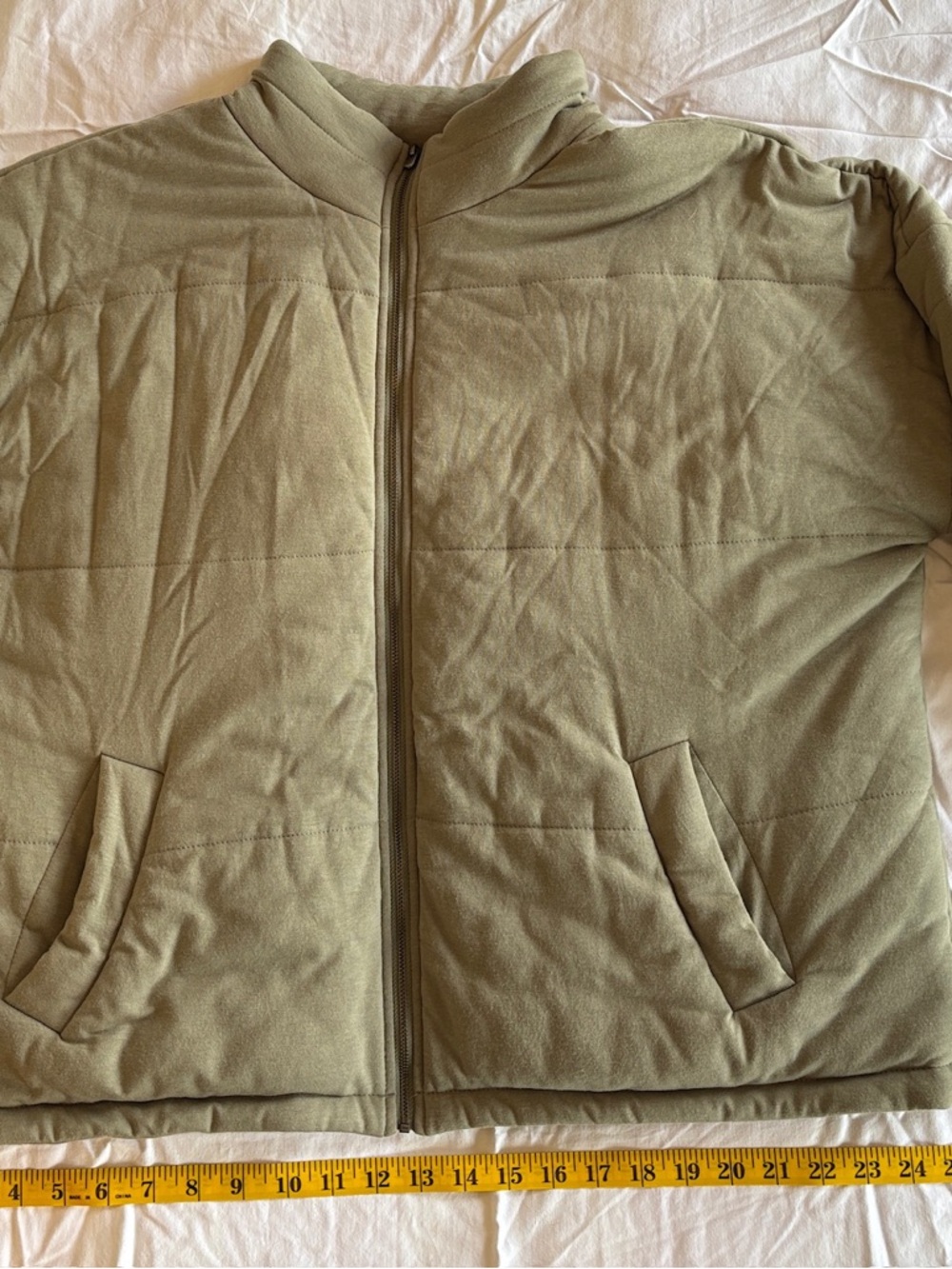 AnyBody Olive Quilted Jacket with Stand Collar
